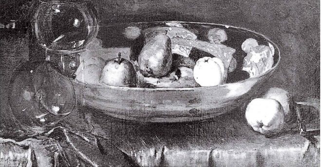 Stilleven met roemers schaal en fruit (1890)