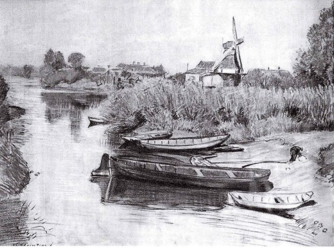 Hank bij Veessen met bootjes en molen (1928)