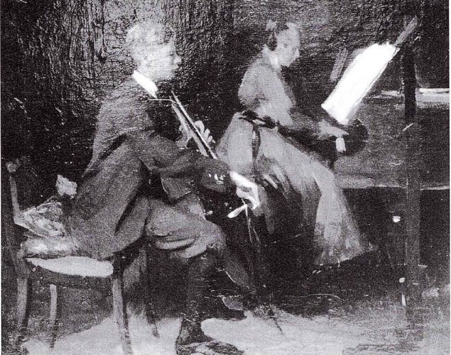 Jet van Osselen-Spakler en Wim van Osselen musicerend op Kolthoorn (1917)