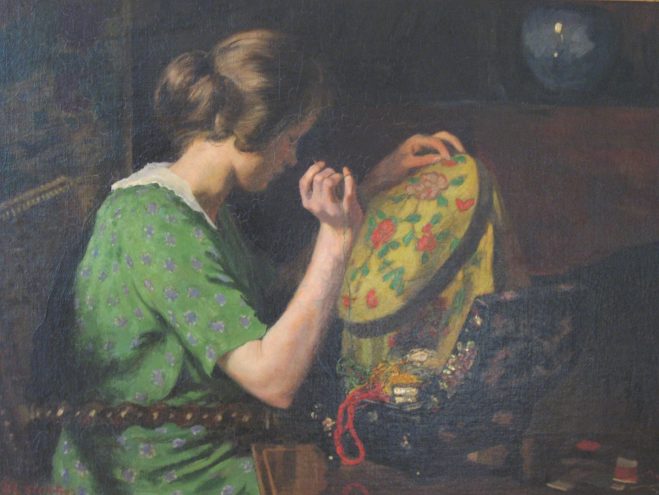 Bordurende vrouw met groene jurk (1928)