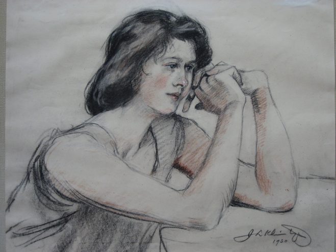 Portrettekening peinzende jongedame (1930)