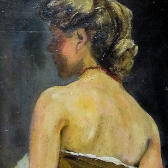 Portret van een jonge vrouw op de rug gezien