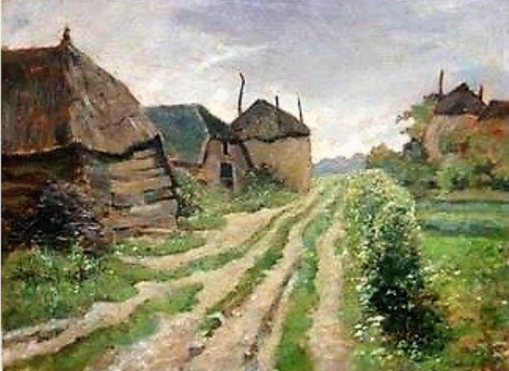 Landweg met schuren in Nunspeet (1894)