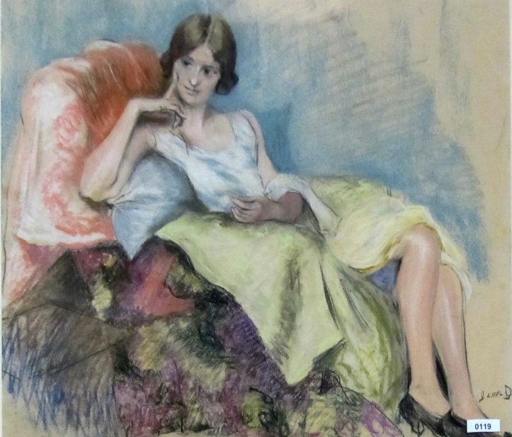 Peinzende jongedame in fauteuil (1927)
