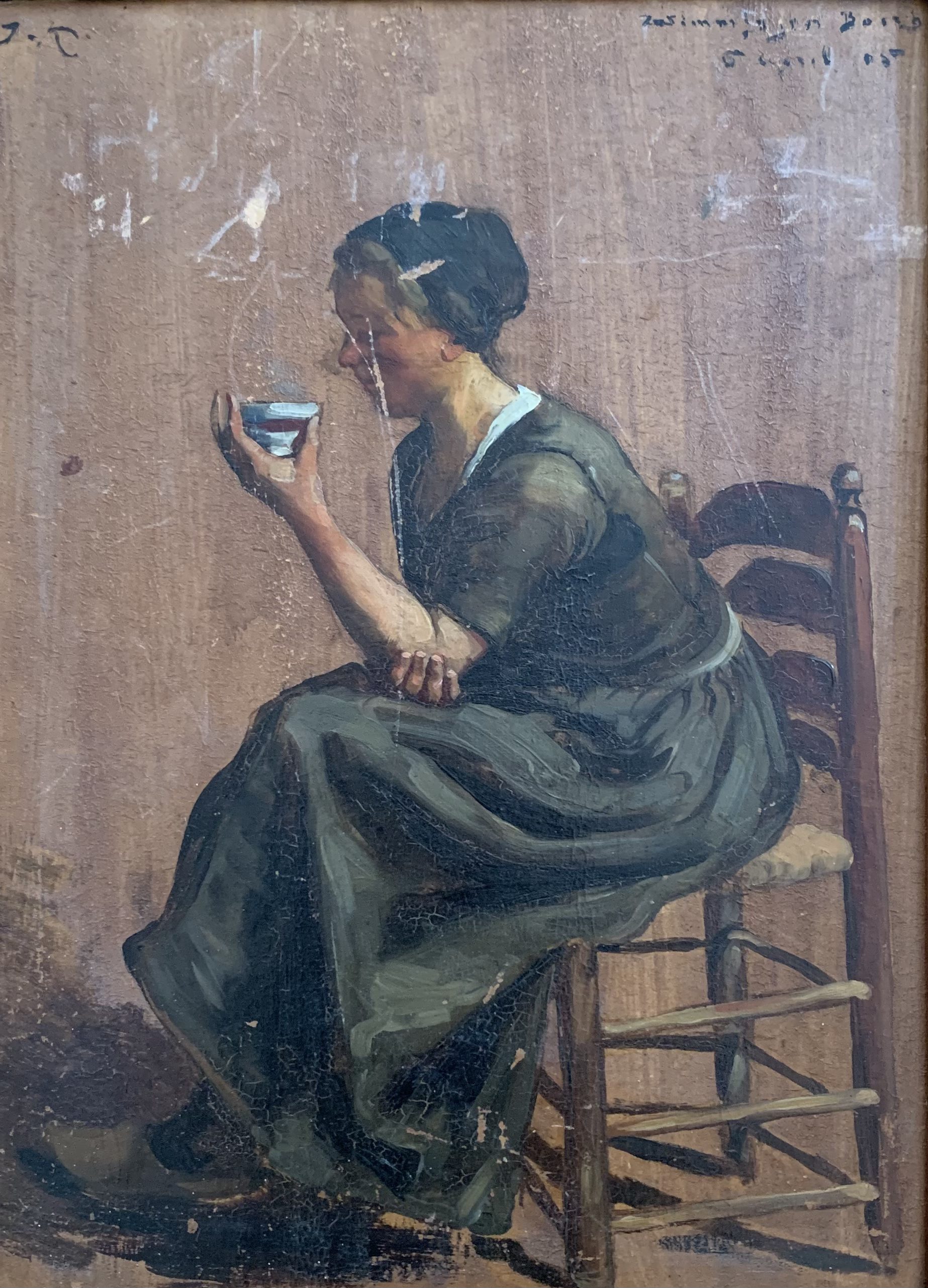 Wimmigjen Bos genietend van een kopje thee (1905)
